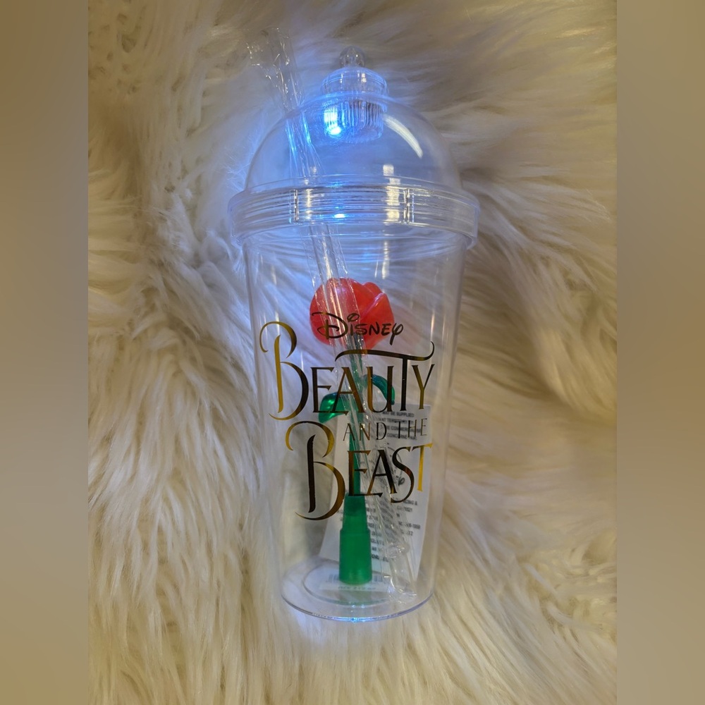Disney Parks Beauty and the Beast Enchanted Rose Light-Up Dome Tumbler w/Straw
